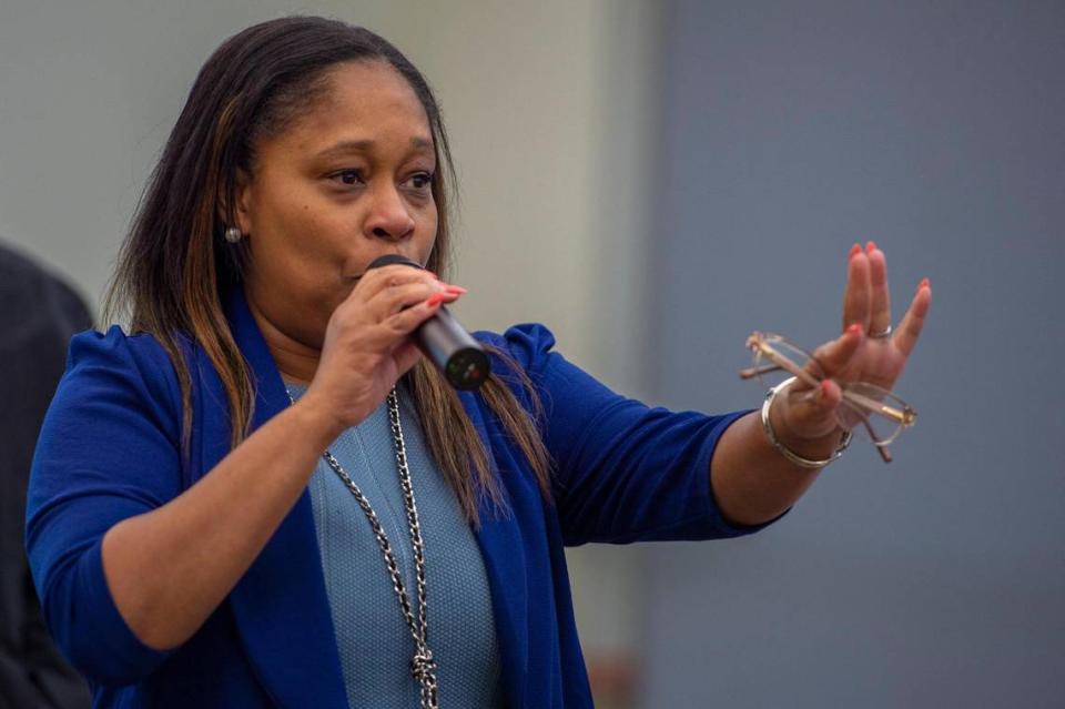 Kansas City Public Schools Interim Superintendent Jennifer Collier met with residents after unveiling the district’s latest restructuring plans, which include potentially closing 10 schools in order to fund many academic improvements over the next several years. Emily Curiel/ecuriel@kcstar.com