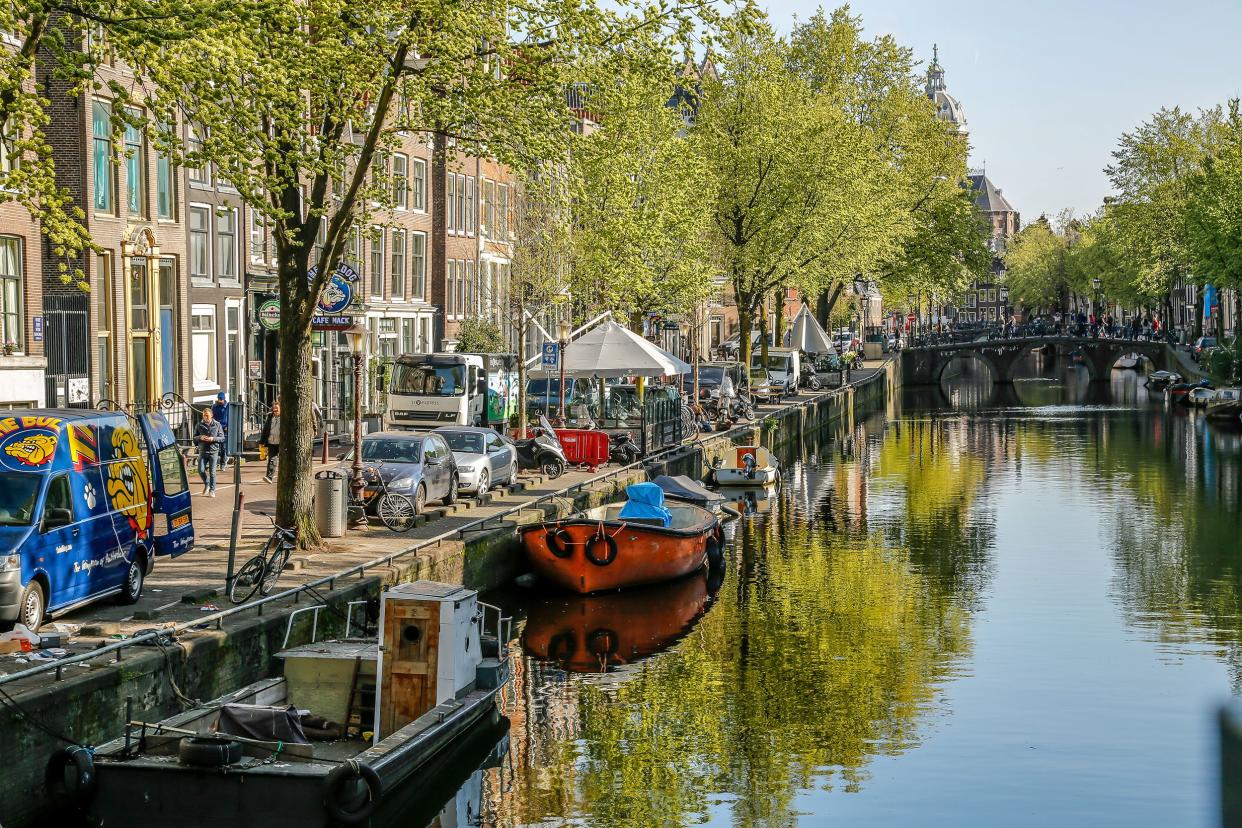 view of Amsterdam canals in spring