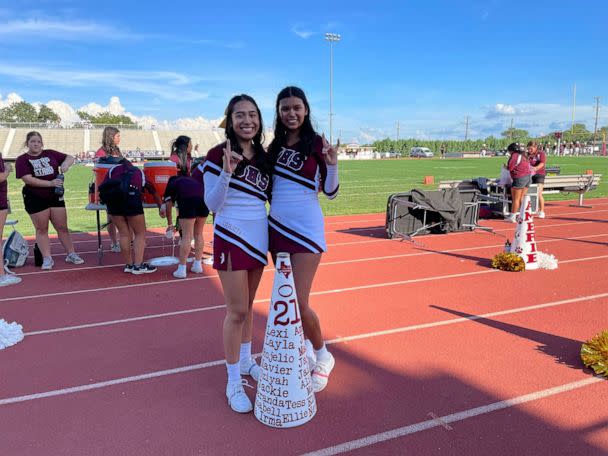 PHOTO: Uvalde High School cheerleaders ahead of the football home opener, on Sept. 2, 2022. (Emily Shapiro/ABC News)