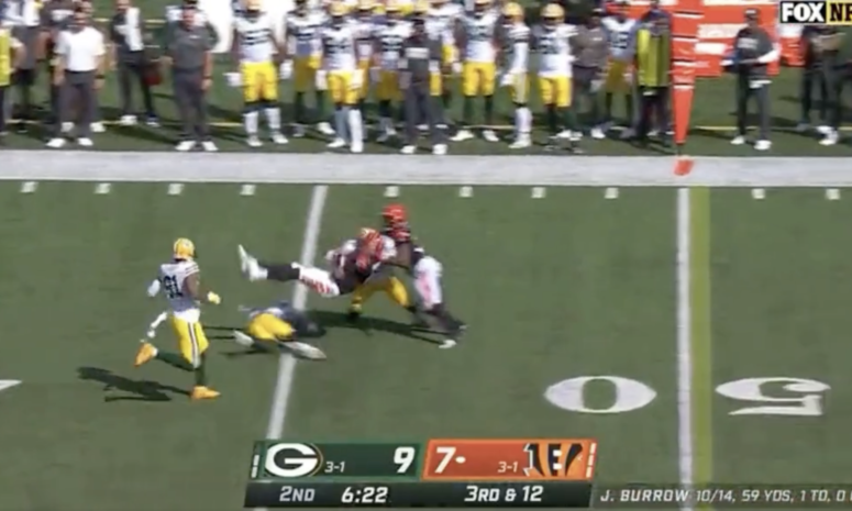 Bengals quarterback Joe Burrow gets rocked.