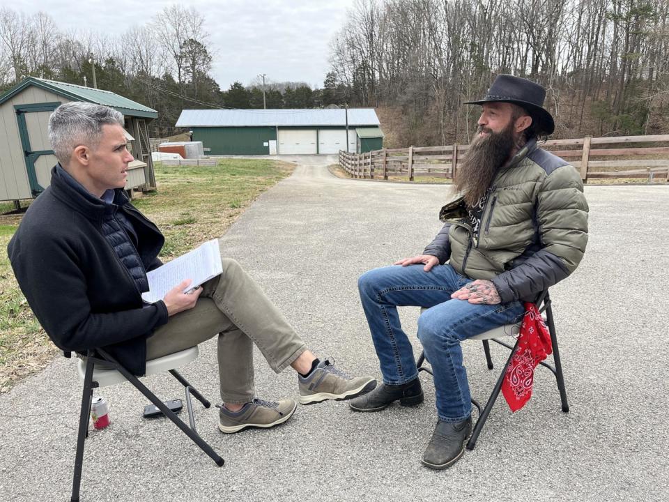 PHOTO: Bump stock creator Jeremiah Cottle speaks exclusively with ABC News' Devin Dwyer on his ranch outside Knoxville, Tenn.  (ABC News)