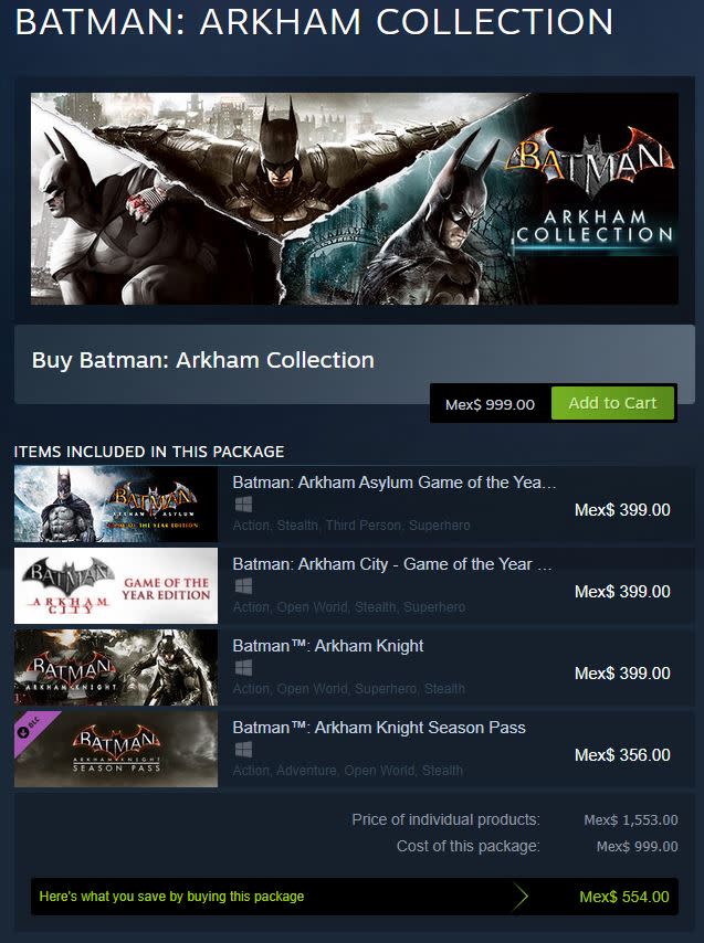 Batman: Arkham no tiene descuento en Steam