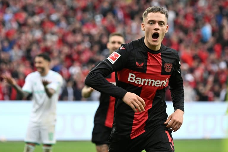 Florian Wirtz, auteur d'un triplé contre le Werder le 14 avril 2024 à Leverkusen, et l'un des grands artisans du premier titre de champion d'Allemagne du Bayer (INA FASSBENDER)