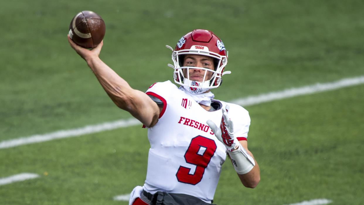 Fresno State Bulldogs quarterback Jake Haener returns this season after leading one of the most prolific passing offenses in the country a year ago. (AP Photo/Tyler Tate)