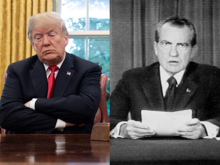 رئیس جمهور سابق جمهوری خواه دونالد ترامپ و ریچارد نیکسون در دفتر بیضی شکل.