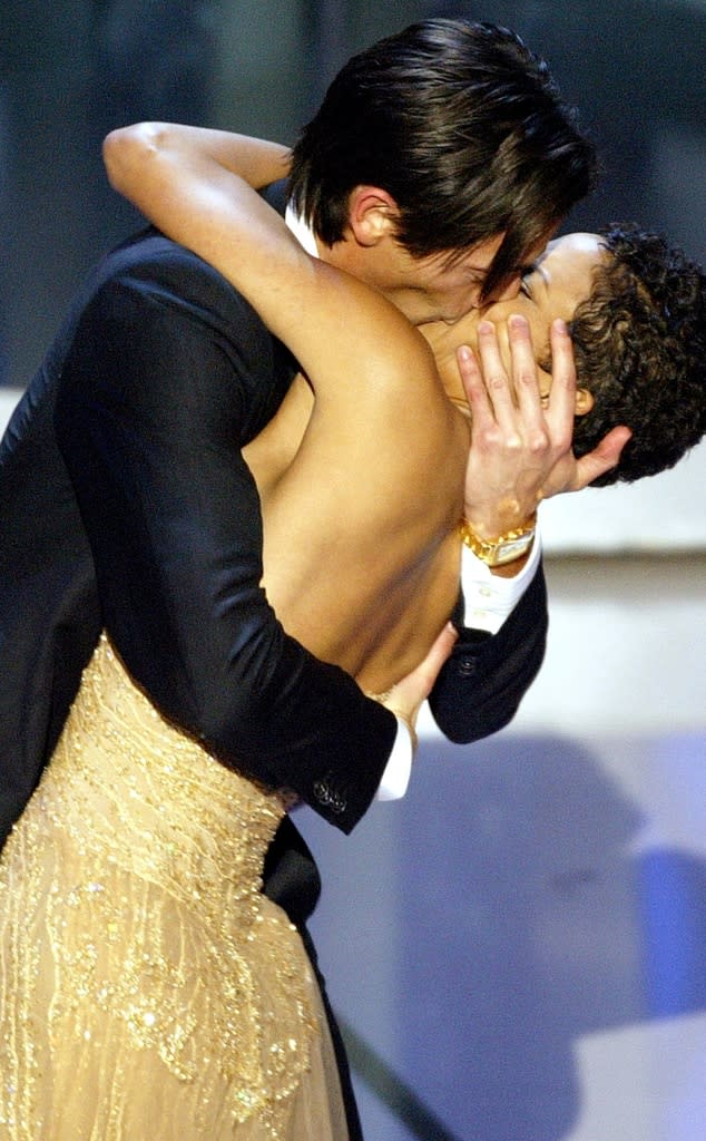 Adrien Brody Shockingly Kisses Halle Berry