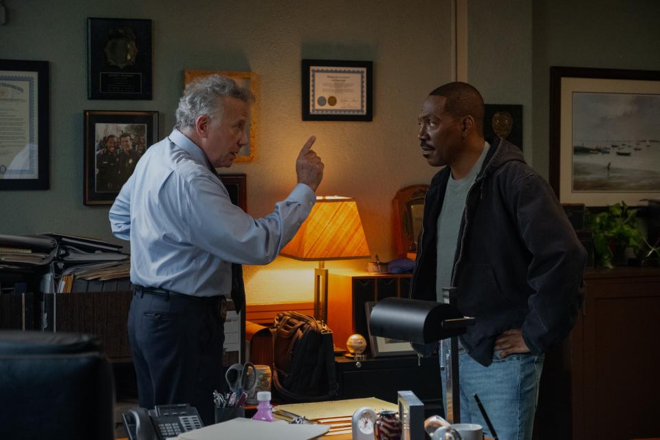 Paul Reiser, left, as Jeffrey Friedman and Eddie Murphy as Axel Foley in "Beverly Hills Cop: Axel F," the fourth installment in the series and the first new addition in 30 years.