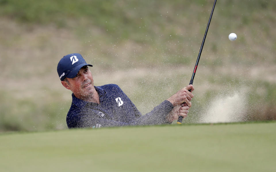 Matt Kuchar plays a shot from a bunker on the seventh hole during quarterfinal play at the Dell Technologies Match Play Championship golf tournament, Saturday, March 30, 2019, in Austin, Texas. Kuchar defeated Sergio Garcia. (AP Photo/Eric Gay)