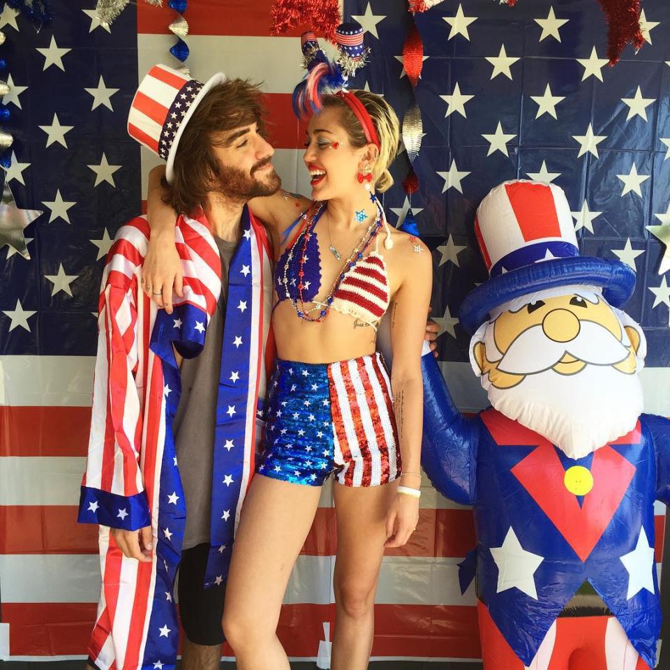 Watch out Taylor Swift -- you're not the only pop star who can throw a star-studded Fourth of July bash! Miley Cyrus threw a pretty amazing Independence Day party on Saturday, and lucky for us, she documented it all on Instagram. Rocking an American flag bikini top and sparkly hot pants, Miley partied with her pals Mike Will Made It, the Flaming Lips' Wayne Cohen, Moschino creative director Jeremy Scott, her mom Tish Cyrus, her sister Brandi Cyrus, and her bestie/assistant Cheyne Thomas. Check out Miley's pearl-encrusted eyebrows. <strong>WATCH: Miley Cyrus On Living Out and Proud: 'My Life Is F**king Pride'</strong> Obviously, not turning up was not an option. "Turnt," the 22-year-old singer wrote. And judging from Spotify's latest statistics, there's a good chance Miley was listening to her own 2009 hit "Party in the U.S.A." for the occasion. According to the music streaming service, the catchy jam was the most played song from their Independence Day list in 46 out of 50 states. <strong>WATCH: Miley Cyrus Reveals She Had Romantic Feelings for Women at 14 Years Old</strong> There was no sign of Miley's girlfriend -- Victoria's Secret model Stella Maxwell -- at the weekend festivities, though the two were caught in a super-steamy makeout session last Tuesday. Watch below: