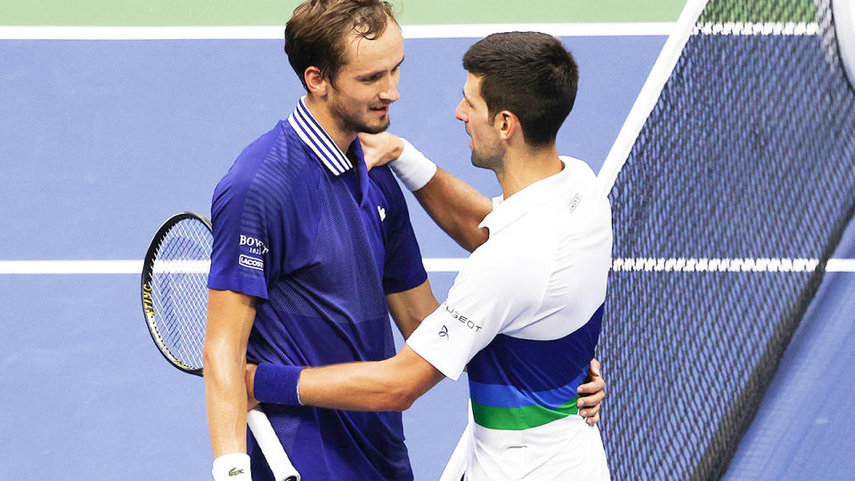 Daniil Medvedev and Novak Djokovic, pictured here after the US Open final. 