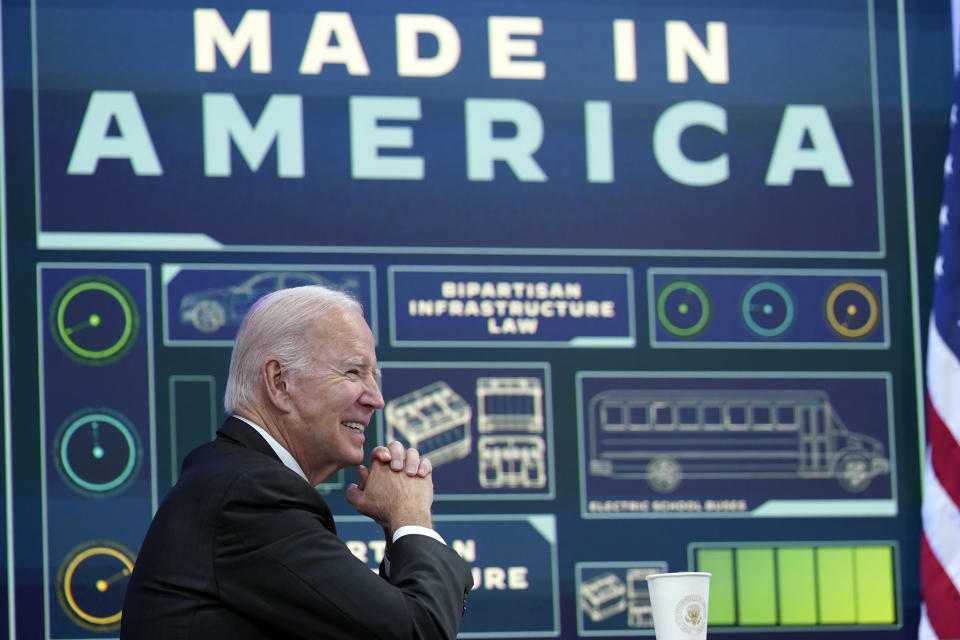 FILE - President Joe Biden listens during an event about infrastructure in the South Court Auditorium on the White House complex in Washington, Oct. 19, 2022. (AP Photo/Susan Walsh, File)