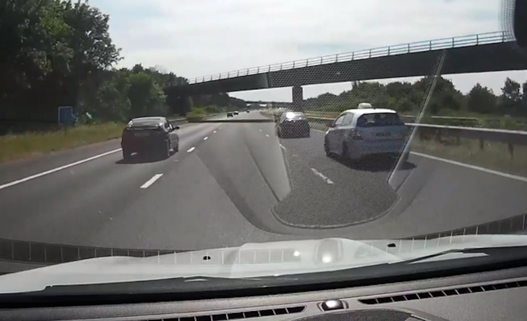 The two drivers were caught racing on the M62 in East Yorkshire by another car's dashcam.(Reach)