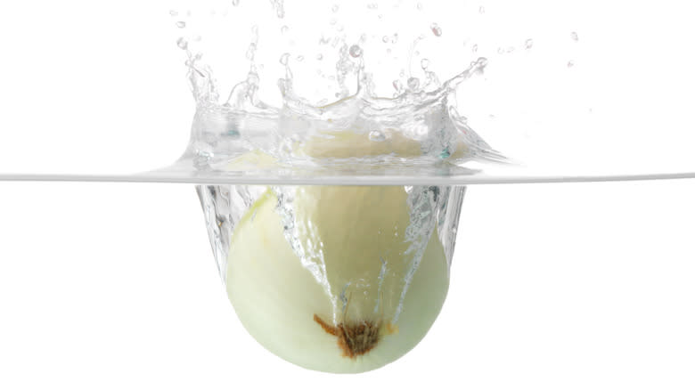 Onion splashing into water