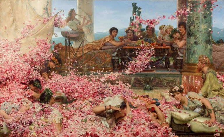 La obra Las Rosas de Heliogábalo, del pintor angloneerlandés Lawrence Alma-Tadema, recrea la corte del emperador en medio de pétalos de rosas