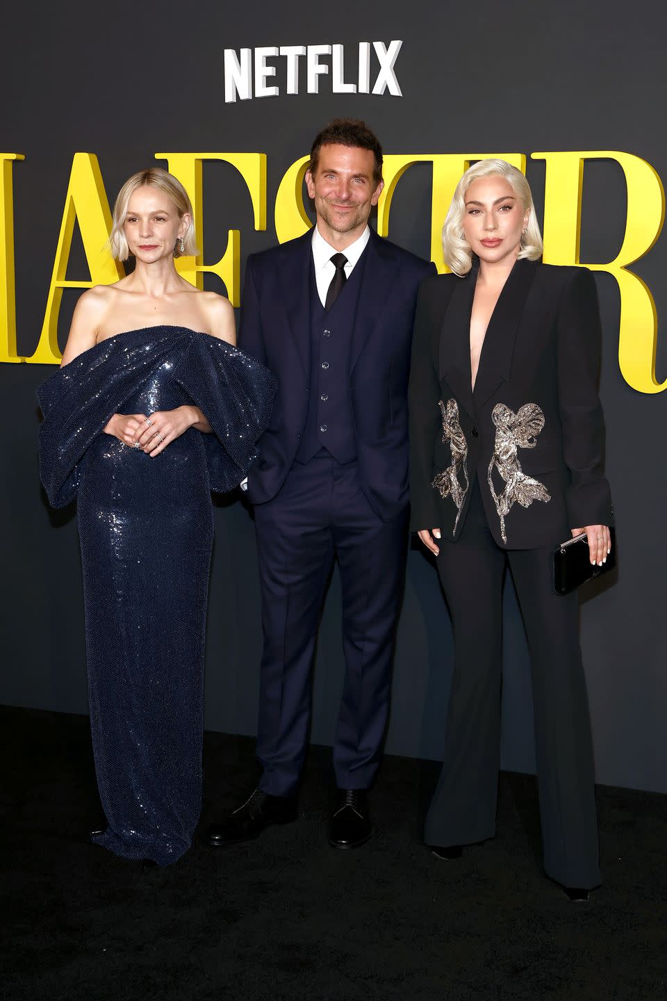 los angeles, california december 12 l r carey mulligan, bradley cooper, and lady gaga attend netflixs maestro los angeles photo call at academy museum of motion pictures on december 12, 2023 in los angeles, california photo by tommaso boddigetty images