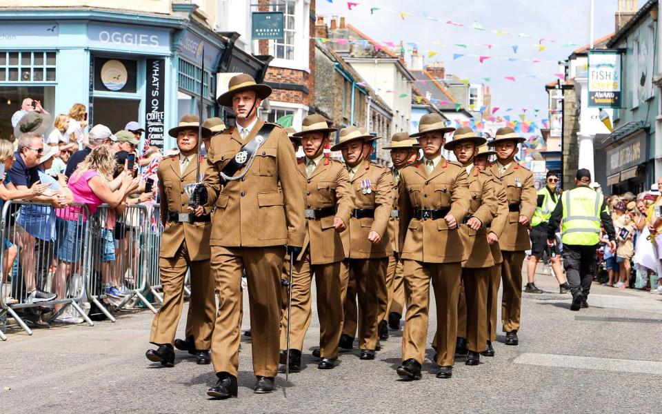 Soldiers march through Falmouth during Armed Forces Day 2023