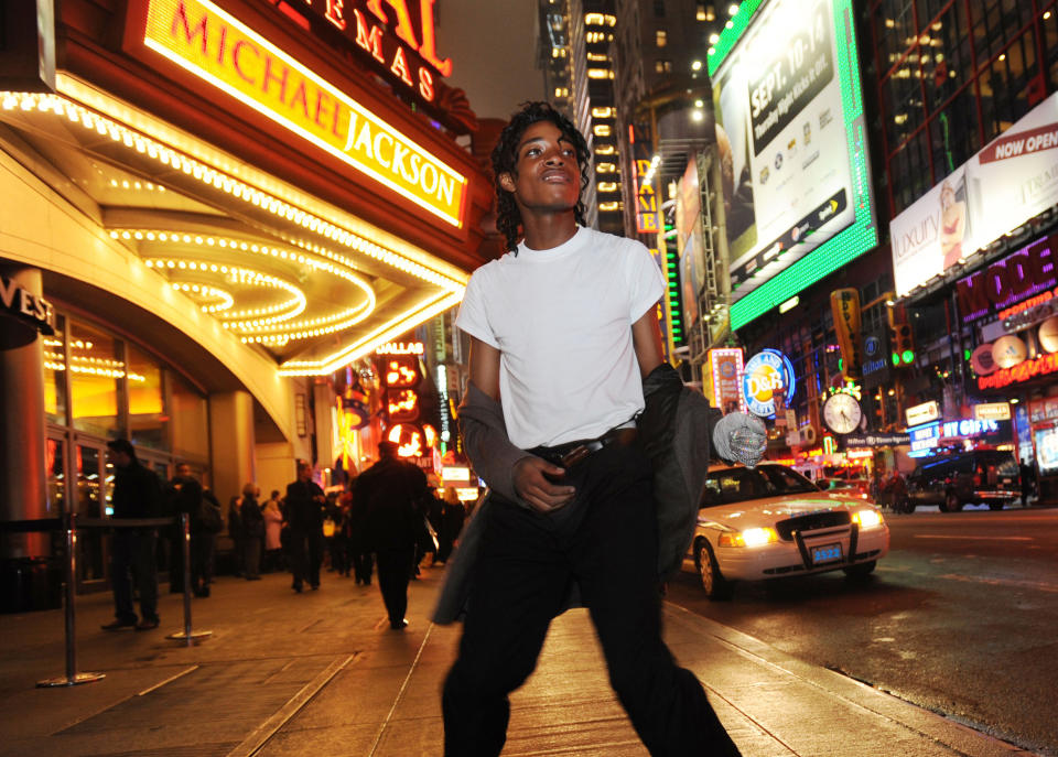 Neely in New York's Times Square in 2009 before going to see the Michael Jackson movie 