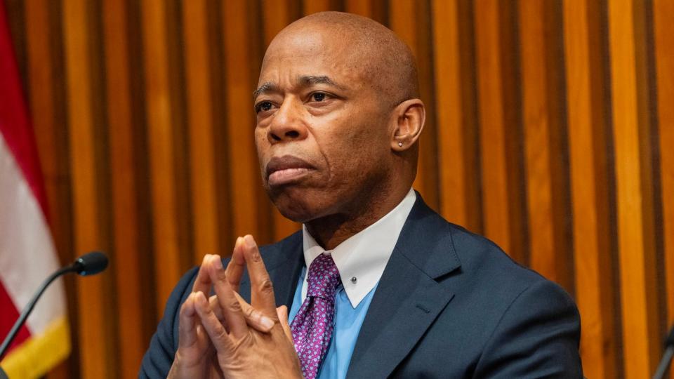 PHOTO: Mayor Eric Adams attends the announcement of end-of-year citywide crime statistics at One Police Plaza, Jan. 3, 2024, in New York.  (Lev Radin/Pacific Press/LightRocket via Getty Images)