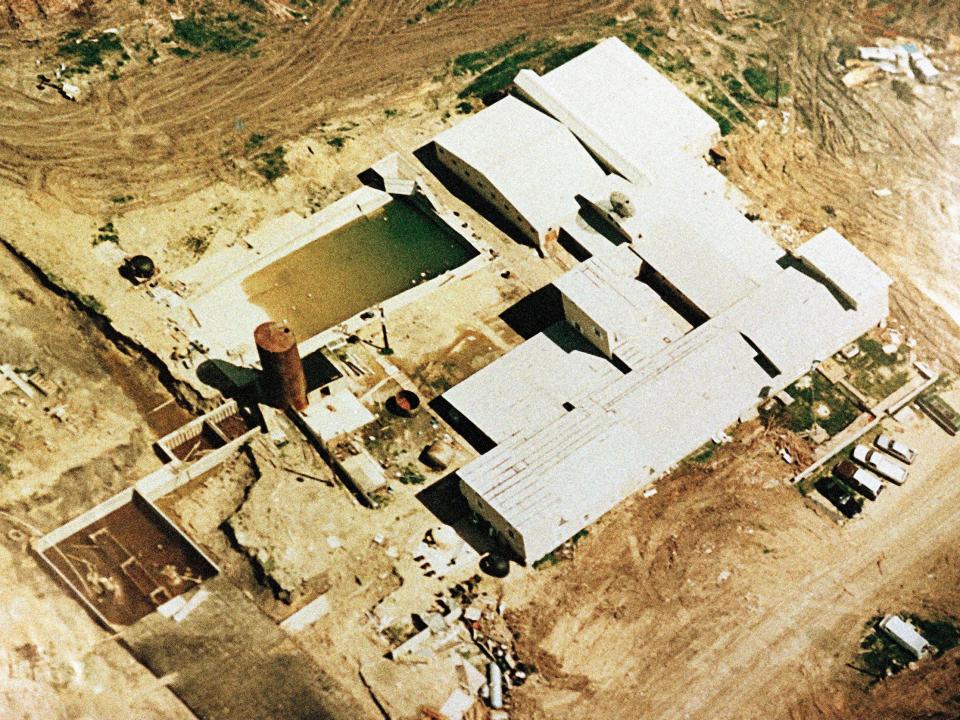 An aerial view of the Branch Davidian compound on April 19, 1993.