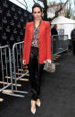 <b>Louise Roe </b><br><br>The MTV host added a pop of colour to her monochrome look with a coral blazer.<br><br>Image © Rex