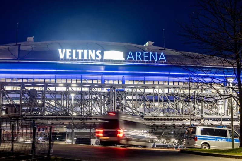 An exterior view of Schalke's Veltins Arena in Gelsenkirchen. Cash-strapped Schalke have stopped short of confirming a news report that they would consider selling their stadium in the case of relegation into the third division. Christoph Reichwein/dpa