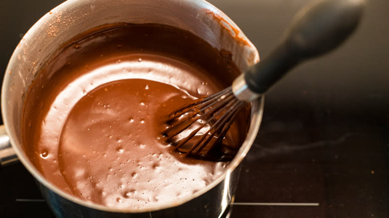 Hot chocolate in sauce pan