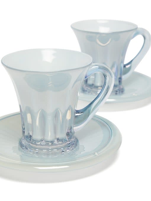 10) Set of Two Iridescent Glass Espresso Cups