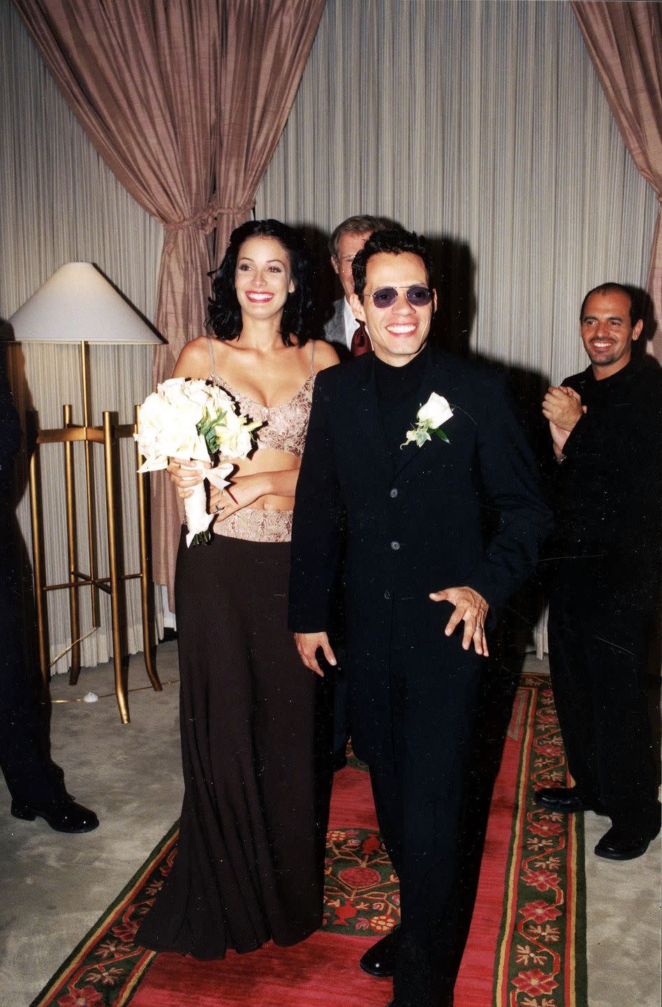 <p>Singer Marc Anthony and Miss Universe Dayanara Torres attended the Blockbuster Entertainment Awards in Los Angeles, then flew to Las Vegas for a midnight wedding ceremony at the Desert Inn hotel-casino. They separated in 2002, then renewed their vows, the finally separated in October 2003. Anthony would go on to marry Jennifer Lopez in 2004.</p>