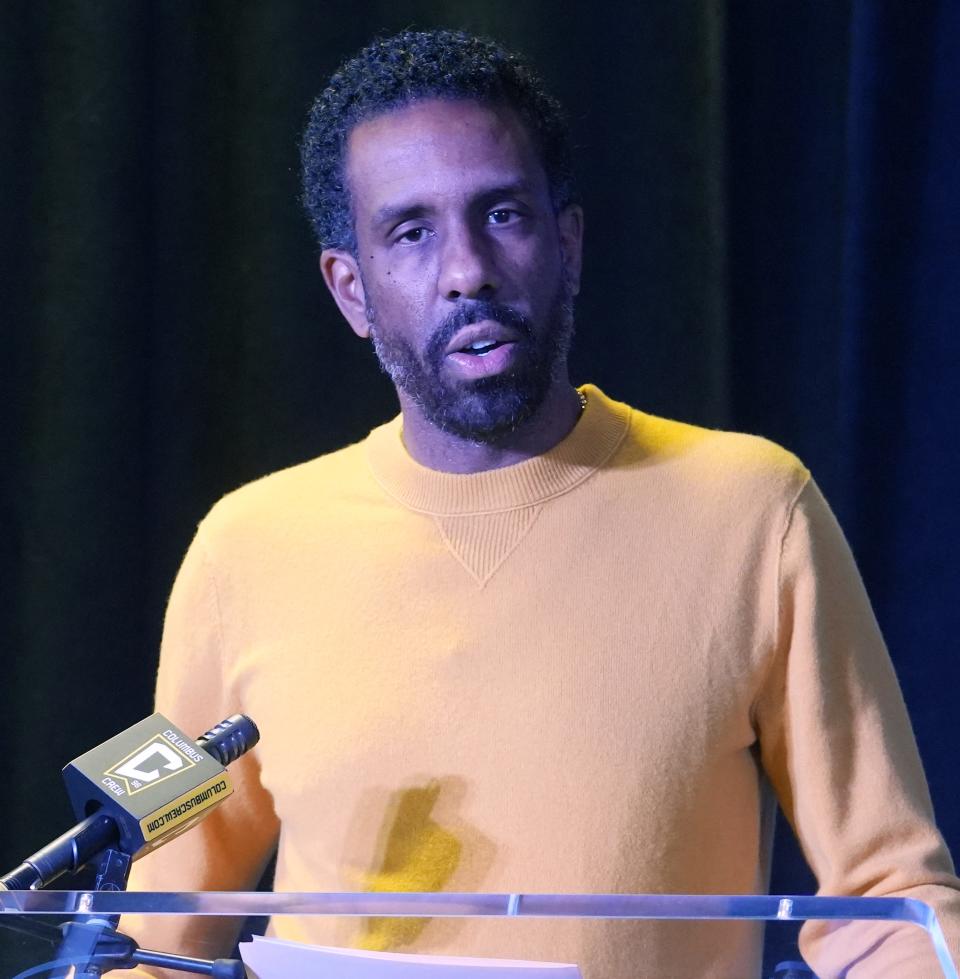 Wilfried Nancy is introduced as new coach of the Columbus Crew at Huntington Field Club at Lower.com Field December 6, 2022. Mandatory Credit: Doral Chenoweth-The Columbus Dispatch