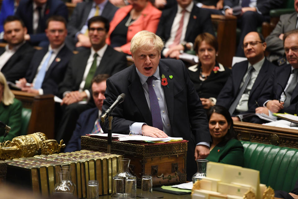 Britain's Prime Minister Boris Johnson speaks at the House of Commons in London, Britain October 30, 2019. ©UK Parliament/Jessica Taylor/Handout via REUTERS ATTENTION EDITORS - THIS IMAGE WAS PROVIDED BY A THIRD PARTY