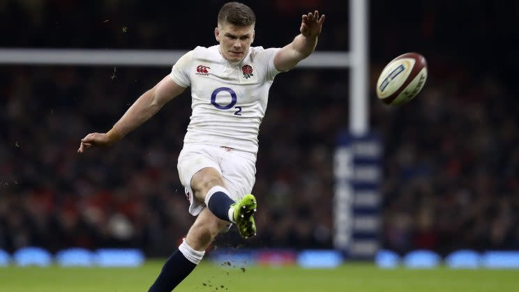 CARDIFF, WALES – FEBRUARY 11: Owen Farrell of England kicks at goal during the RBS Six Nations match between Wales and England at the Principality Stadium on February 11, 2017 in Cardiff, Wales. (Photo by David Rogers/Getty Images)