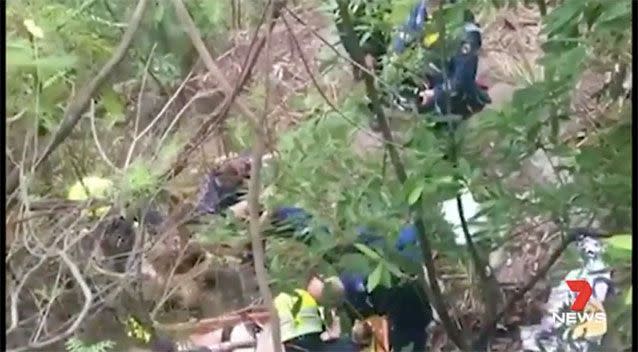 Paramedics at the Kelly's Falls scene. Picture: 7 News