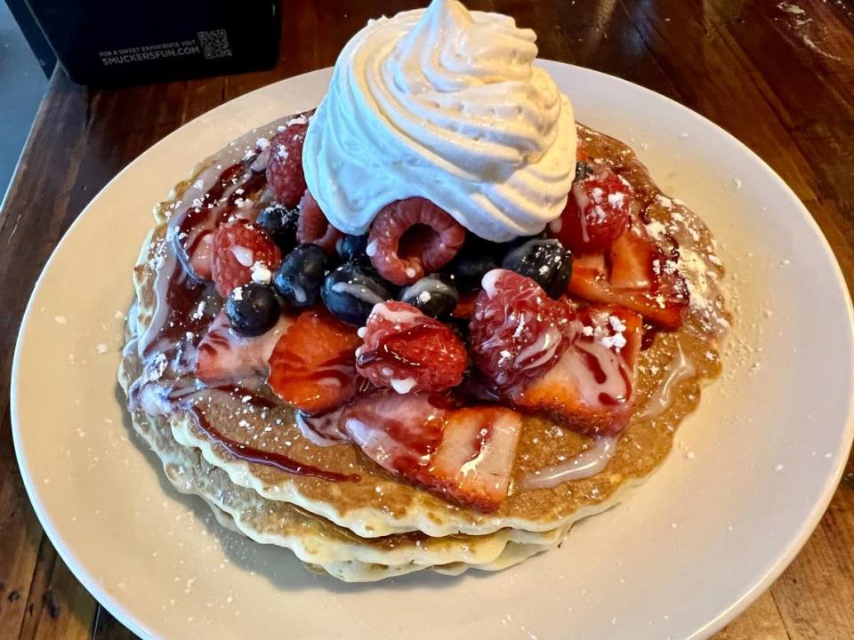 Berry pancakes at Boulevard Cafe in North Richland Hills April 29, 2023.