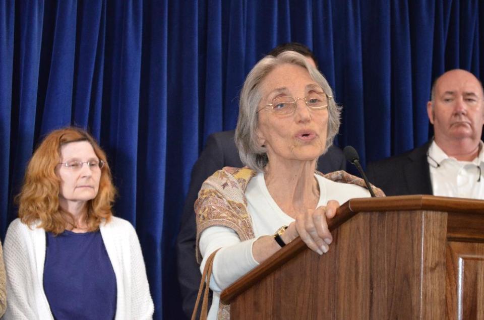 Silvia Jacobs who lost her son Ariel L. Jacobs in the Sept. 11, 2001, attacks on the World in the World Trade Center speakds to roperters during a press conference at the U.S. Guantanamo Naval base in Cuba, April 17, 2014. Mrs. Jacobs sought to honor his son's memory by joining a small group of family members at a pretrial hearing at the base in for the five men charged with orchestrating the attacks. (AP PHOTO/Stijn Hustinx)