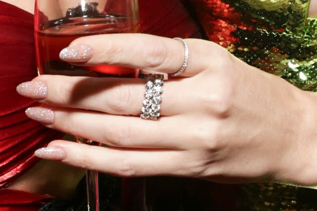 <p>Todd Williamson/CBS via Getty</p> Taylor Swift rocks talon manicure at the 2024 Golden Globes