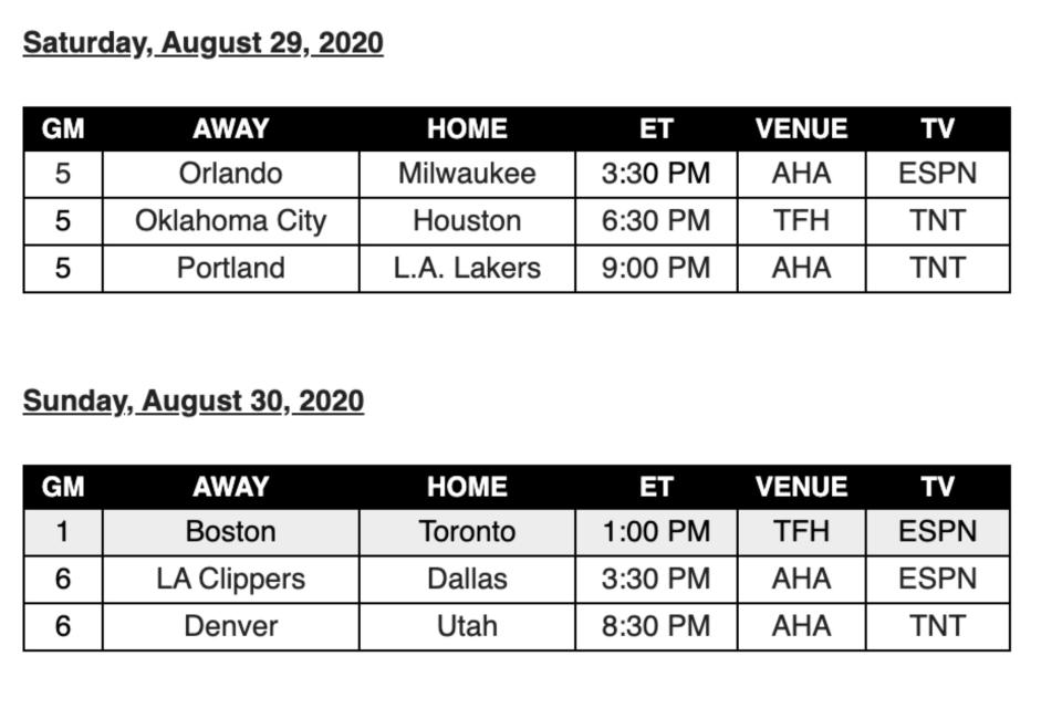 NBA schedule