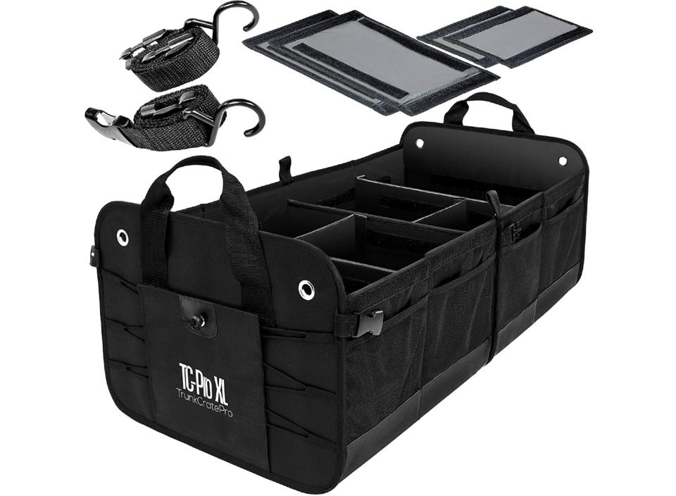 The trunk organizer is collapsible, so it takes up less space when not in use. (Source: Amazon)