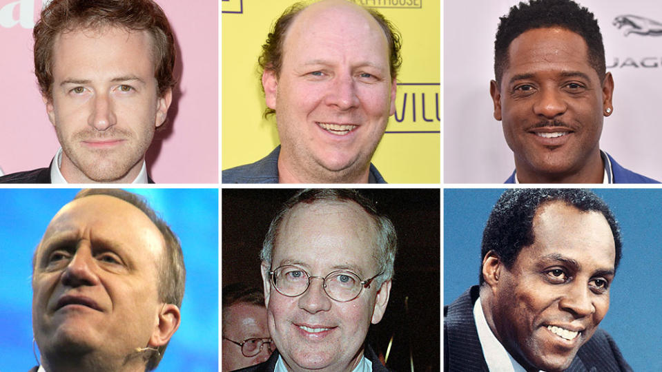 (Top L-R) Joseph Mazzello, Dan Bakkedahl, Blair Underwood, (Bottom L-R) Paul Begala, Kenneth Starr and Vernon Jordan - Credit: Mega; AP