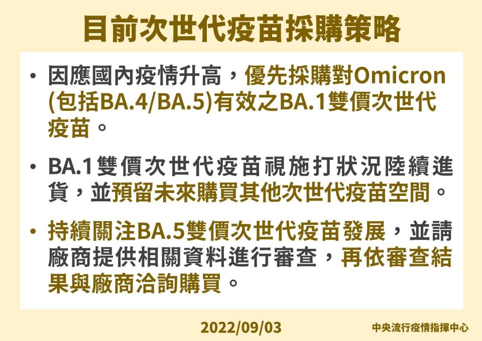 王必勝說明目前次世代疫苗的採購策略。（衛福部提供）