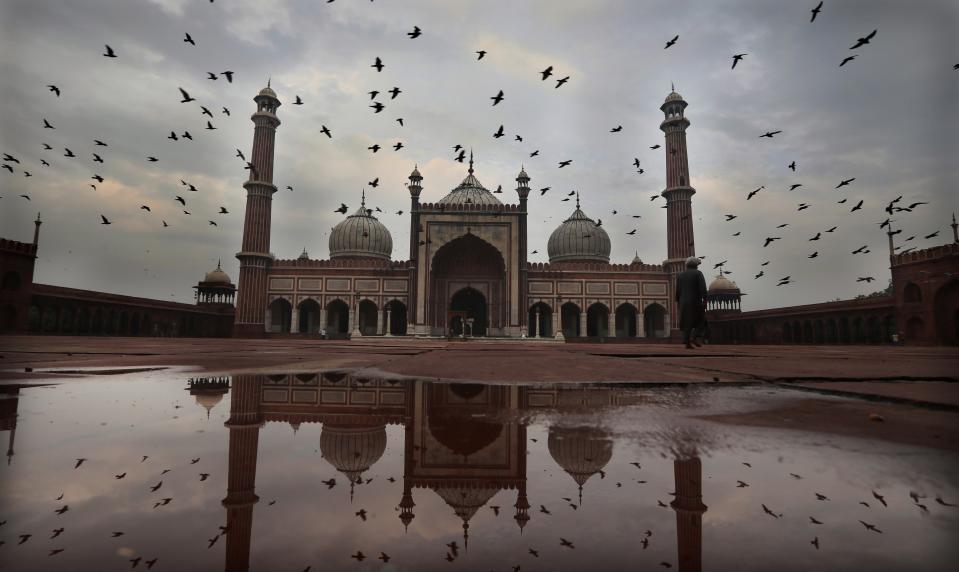 Birds seen over deserted Jama Masjid on Eid al-Adha following restrictions due to Covid pandemic in New Delhi (AP)