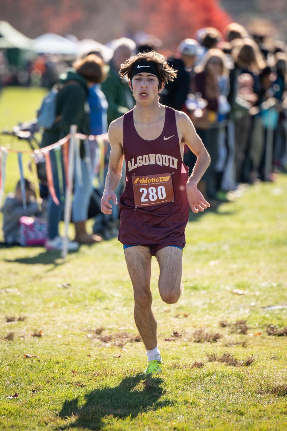 Algonquin's Steve White takes fourth in the Division 1 boys' race at the Central Mass. XC Championships at Gardner Municipal Golf Course.