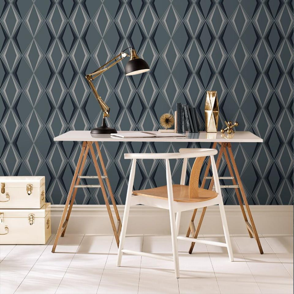 Vintage Deco Diamond Blue Wallpaper