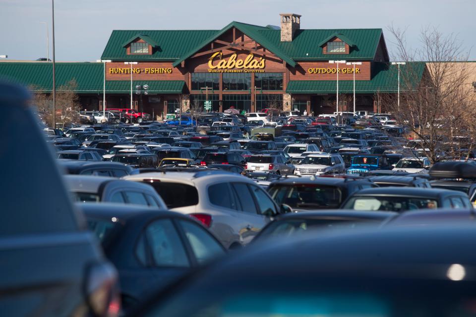 The parking lot is completely full at the Christiana Mall near Cabela's on Black Friday in 2019.