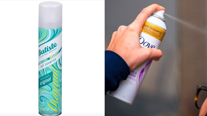 Dove's dry shampoo leaves hair with little residue and doesn't weigh hair down at all.