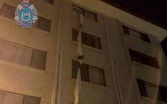 A view of a bedsheet rope used by a 39-year-old man to escape from quarantine hotel in Perth, Australia - Western Australia Police/Handout via REUTERS