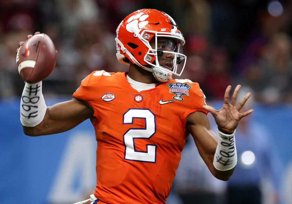 Kelly Bryant (2) is back for his second year as Clemson’s starting QB, but heralded freshman Trevor Lawrence is nipping at his heels. (AP Photo/Rusty Costanza, File)