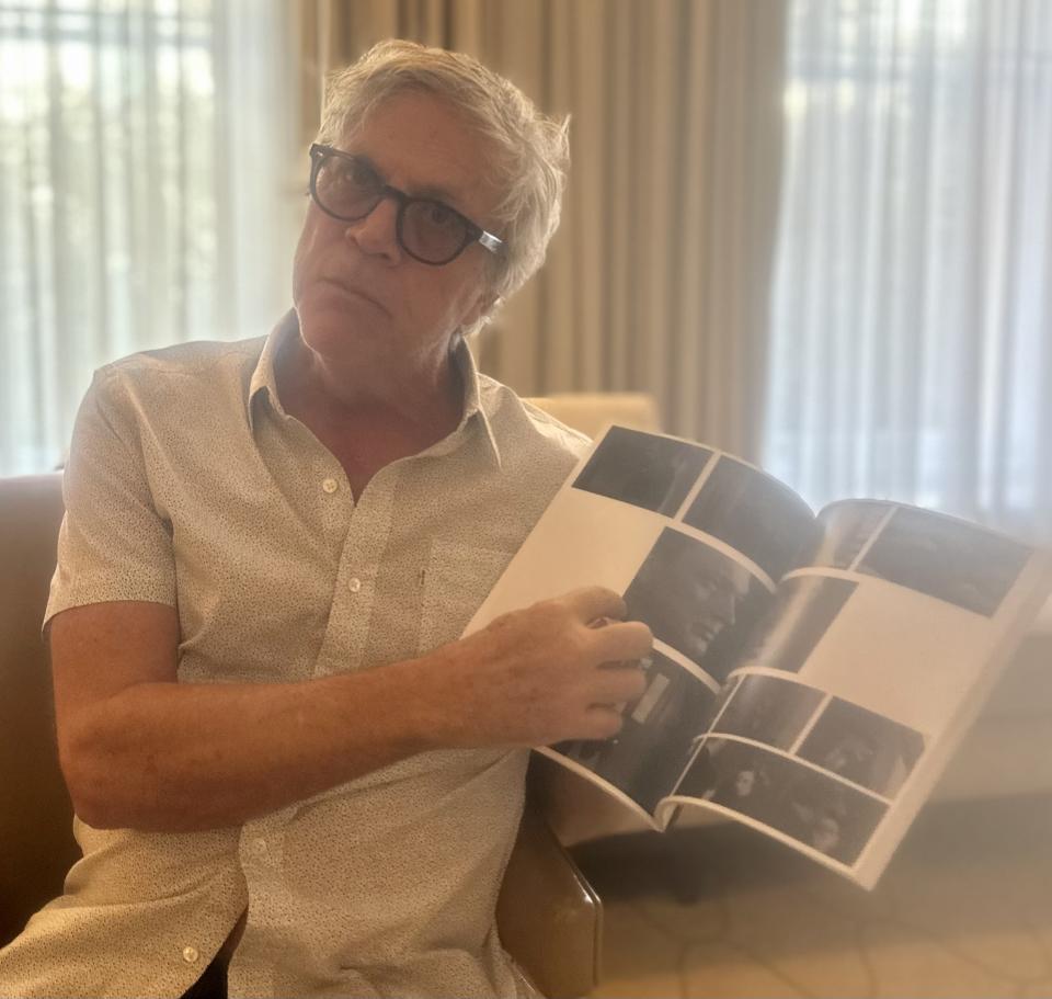 Todd Haynes with his mood book for ‘May December’ (Baz Bamigboye/Deadline)