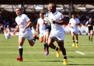 Over to you, skipper: Sharks' Makazole Mapimpi canters over the line before passing to captain Curwin Bosch (left) to score in Melbourne