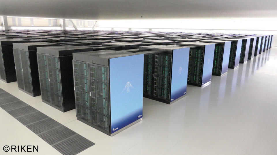 The Fugaku supercomputer is seen at the Kobe, Japan offices of the Riken Center for Computational Science, part of the government-run RIKEN research institute. As of June 2020, Fugaku was ranked the fastest-processing supercomputer in the world. / Credit: RIKEN