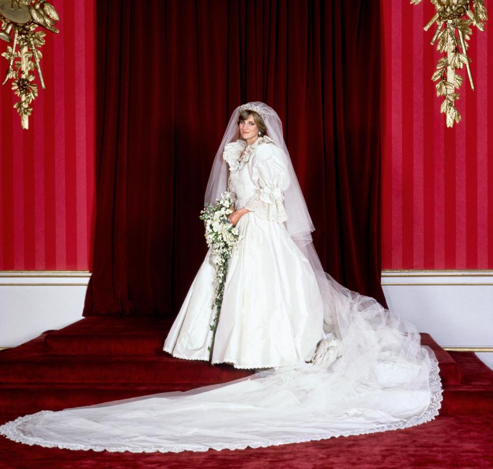 The Princess of Wales in her bridal gown at Buckingham Palace after her marriage to Prince Charles at St. Paul’s CathedralPA/PA Archive/PA Images